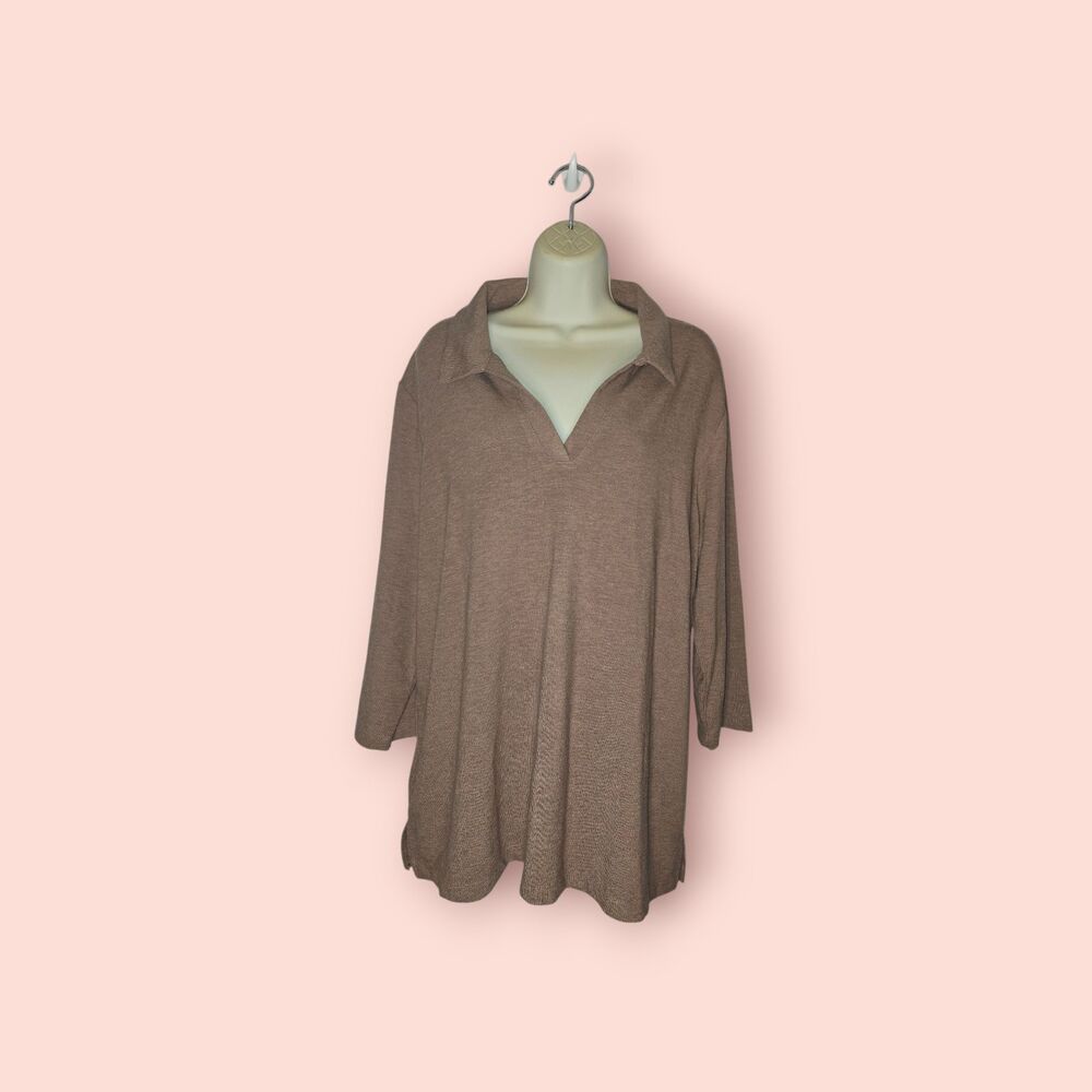 Matty M Women’s Johnny Collar Polo Top Knit Minimal Classic Style XXL 3/4 Sleeve